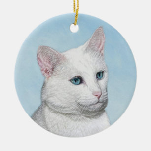 Ornamento De Cerâmica Pintura de Gatos Brancos - Arte de Gato Original B