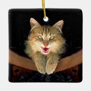 Ornamento De Cerâmica Pintura de Gatos Loucos - Arte de Gato Original Bo