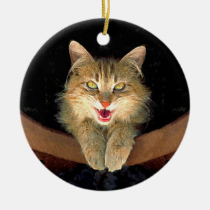 Ornamento De Cerâmica Pintura de Gatos Loucos - Arte de Gato Original Bo