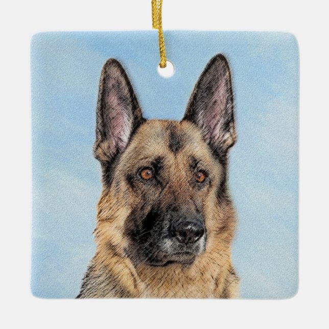 Ornamento De Cerâmica Pintura de german shepherd - Arte de Cachorro Orig (Frente)