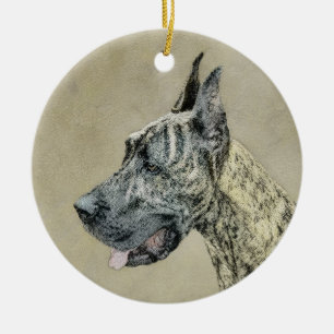 Ornamento De Cerâmica Pintura de Great Dane (Brindle) - Arte Original de