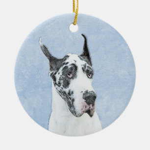 Ornamento De Cerâmica Pintura de Great Dane (Harlequin) - Arte de Cão O