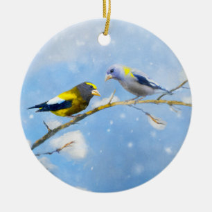 Ornamento De Cerâmica Pintura de Grosbeak Evening - Arte de Cachorro Ori