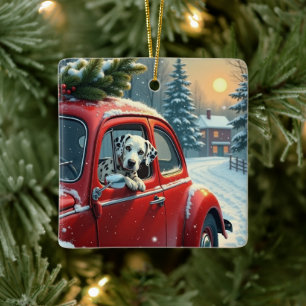 Ornamento De Cerâmica Pintura de Natal de Passeio de Carro com Neve com 