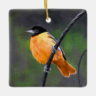 Ornamento De Cerâmica Pintura de Oriole - Arte Original para Pássaros