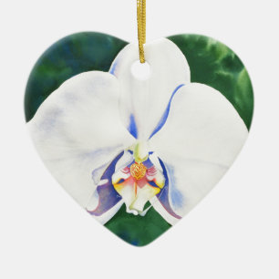 Ornamento De Cerâmica Pintura de orquídea branca e elegante