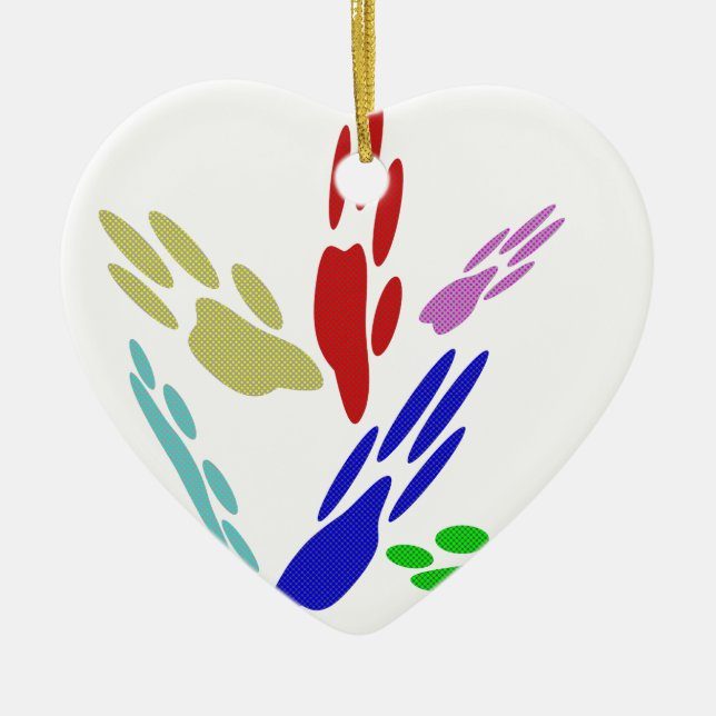 Ornamento De Cerâmica Pintura De Pata De Cachorro Com Bolinhas (Frente)