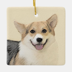 Ornamento De Cerâmica Pintura de Pembroke Welsh Corgi - Arte Original pa