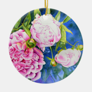 Ornamento De Cerâmica Pintura de pénia branca rosa  floral romântico