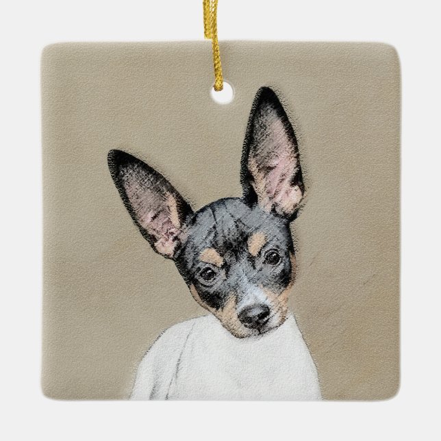 Ornamento De Cerâmica Pintura de Rat Terrier - Arte de Cachorro Original (Frente)
