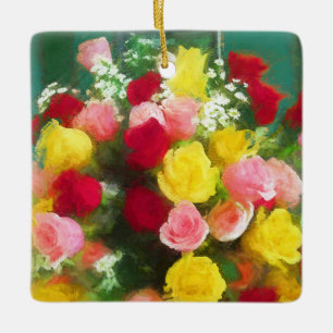 Ornamento De Cerâmica Pintura de Rose Bouquet - Arte Flor Original Custa