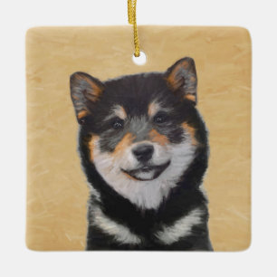 Ornamento De Cerâmica Pintura de Shiba Inu (preto e Tan) - arte do cão