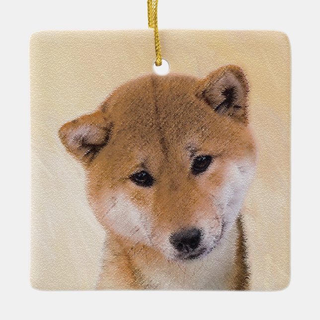 Ornamento De Cerâmica Pintura de Shiba Inu (Vermelho) - Arte de Cachorro (Frente)