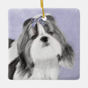 Ornamento De Cerâmica Pintura de Shih Tzu - arte original bonito do cão