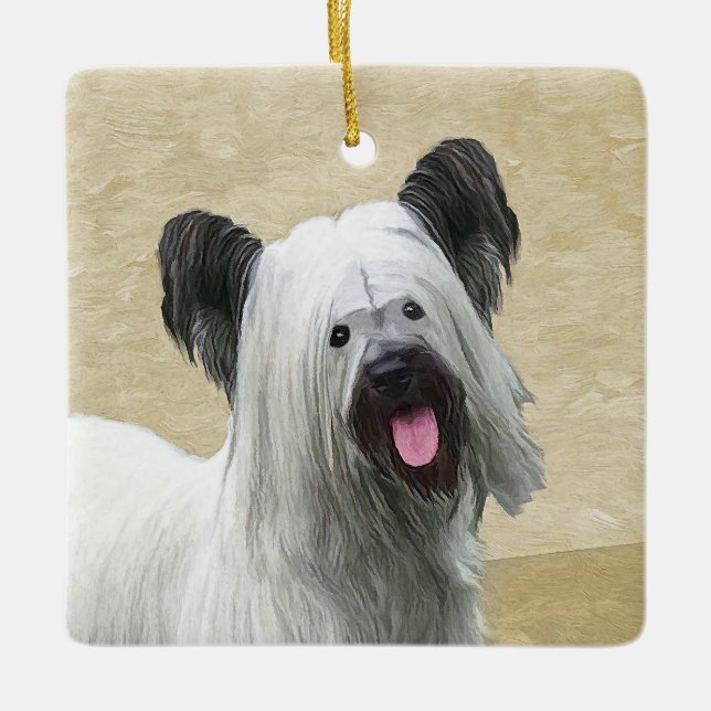 Ornamento De Cerâmica Pintura de Skye Terrier - Arte de Cachorro Origina (Frente)