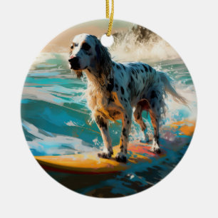 Ornamento De Cerâmica Pintura de Surf na Praia do Setter Inglês