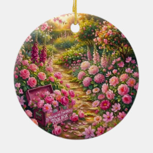 Ornamento De Cerâmica Pintura do Caminho do Jardim de Flores Rosa Sonhad