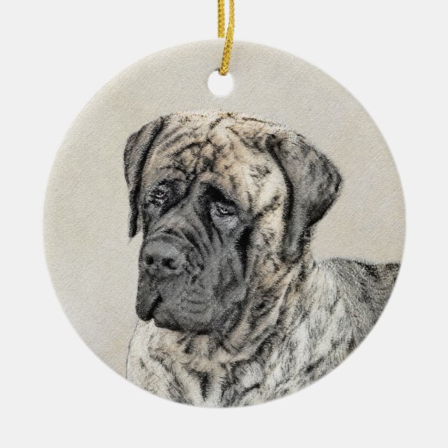 Ornamento De Cerâmica Pintura do Mastiff Inglês (Brindle) - Arte Canina (Frente)