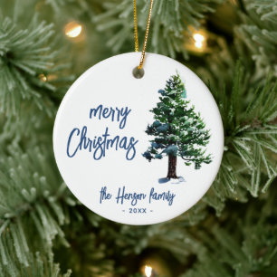 Ornamento De Cerâmica Pintura em Aquarela de Árvore de Natal com Neve Na
