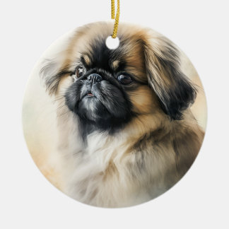 Ornamento De Cerâmica Pintura em Aquarela de Pekingese