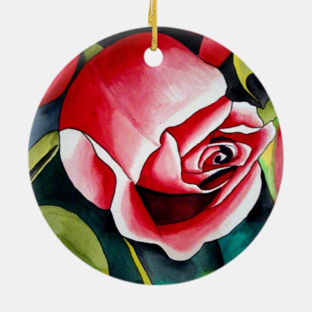 Ornamento De Cerâmica Pintura em aquarela de rosa pink art flor (Traseira)