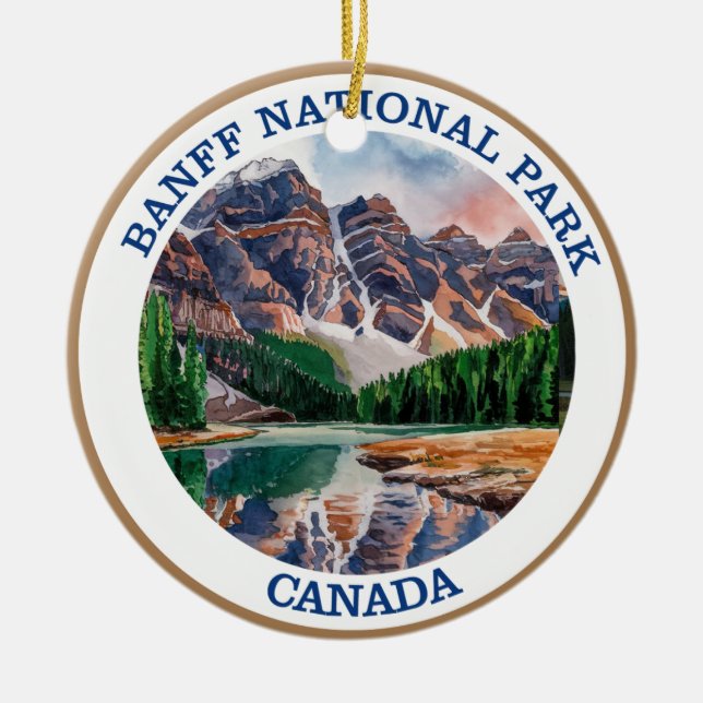 Ornamento De Cerâmica Pintura em Aquarela do Banff National Park (Frente)