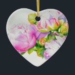 Ornamento De Cerâmica Pintura em aquarela floral branca cor-de-rosa eleg<br><div class="desc">Esta pintura floral romântica e antiquada de peônia branca e rosa lhe dá uma sensação de elegância clássica ao estilo do velho mundo! Uma bela pintura original em aquarela de H Cooper. A imagem é personalizável e transferível para centenas de produtos!</div>