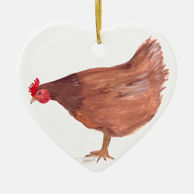 Ornamento De Cerâmica Pintura em aquarela galinha Fazenda (Frente)