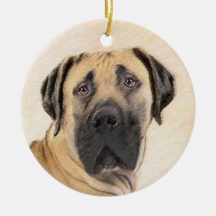 Ornamento De Cerâmica Pintura em Boerboel - Arte Cachorro Original Bonit