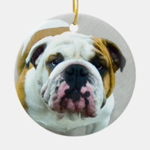 Ornamento De Cerâmica Pintura em Bulldog - Arte Cão Original Bonita