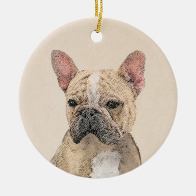 Ornamento De Cerâmica Pintura em Bulldog Francês (Sable) - Pintura Origi (Frente)