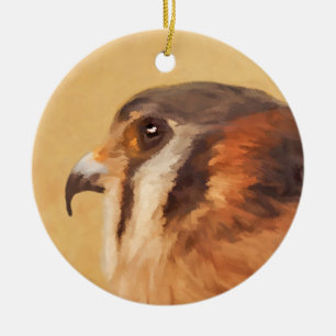 Ornamento De Cerâmica Pintura em Kestrel Americano - Arte de Pássaro Or