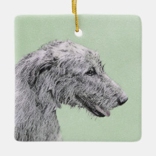 Ornamento De Cerâmica Pintura em Wolfhound Irlandês - Arte Cão Origina