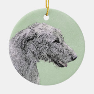 Ornamento De Cerâmica Pintura em Wolfhound Irlandês - Arte Cão Origina