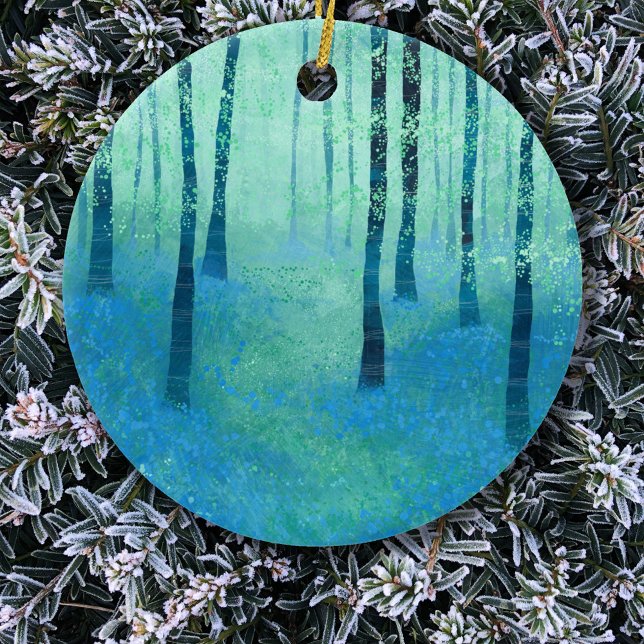 Ornamento De Cerâmica Pintura em Woodland Bluebell (Bluebell woodland forest landscape art Christmas ornament)