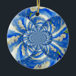 Ornamento De Cerâmica pintura floral azul abstrato<br><div class="desc">pintura original de cor branca de orquídea branca da abstrato surreal mandala, de H Cooper</div>