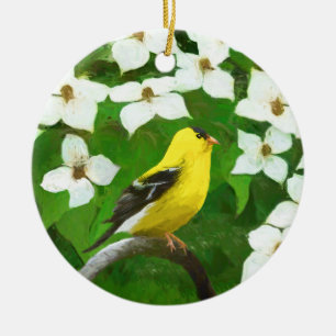 Ornamento De Cerâmica Pintura Goldfinch - Arte Cachorra Original