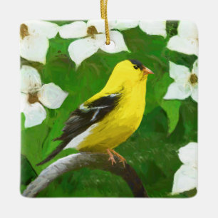 Ornamento De Cerâmica Pintura Goldfinch - Arte Cachorra Original