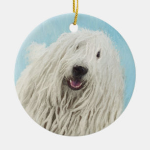 Ornamento De Cerâmica Pintura Komondor - Arte Cachorra Original