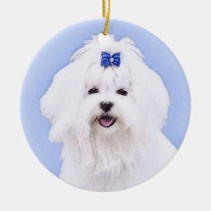 Ornamento De Cerâmica Pintura Maltesa - Arte Cachorra Original