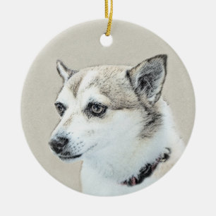 Ornamento De Cerâmica Pintura Norueguesa De Lundehund - Arte Original De