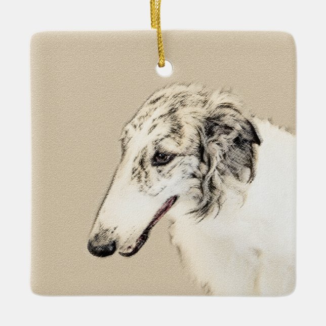 Ornamento De Cerâmica Pintura Original de Cachorro Borzoi (Silver Brindl (Frente)