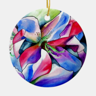 Ornamento De Cerâmica Pintura original em aquarela da flor de Azaléia Ar