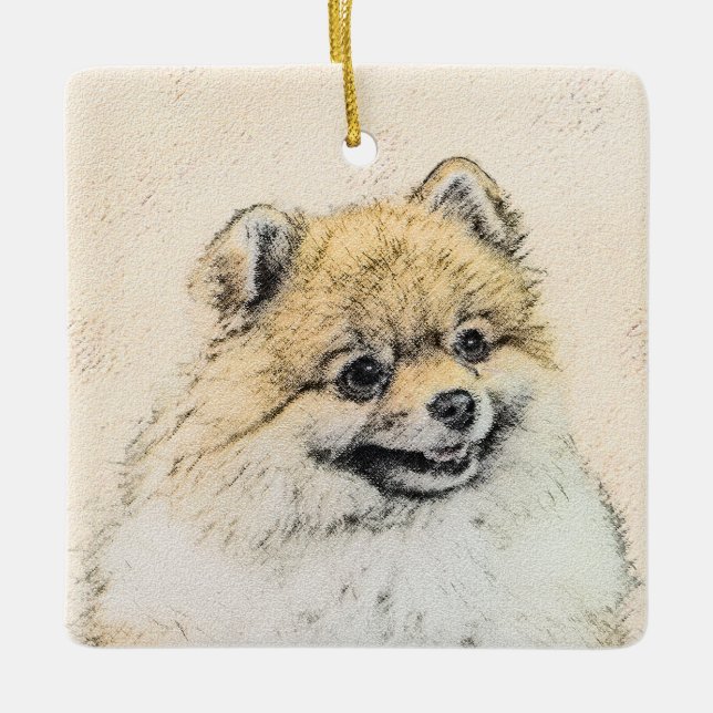 Ornamento De Cerâmica Pintura Pomeraniana (Laranja) - Arte Canina Origin (Frente)