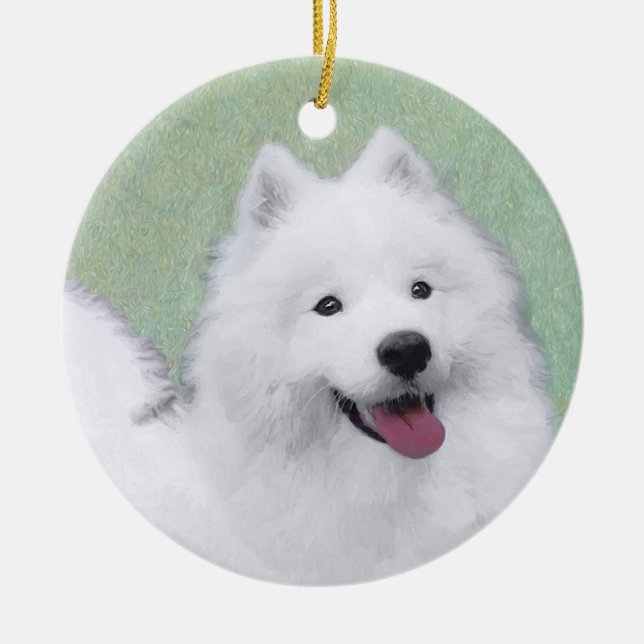 Ornamento De Cerâmica Pintura Samoyed - Arte Cachorosa Original (Frente)