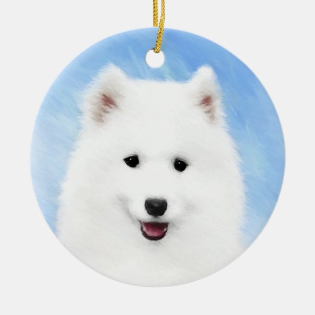 Ornamento De Cerâmica Pintura Samoyed Puppy - Arte Cachorra Original (Frente)