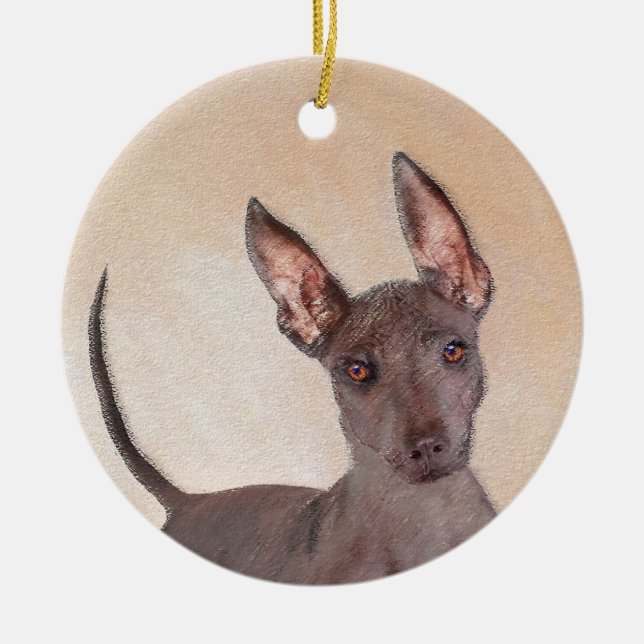 Ornamento De Cerâmica Pintura Xoloitzcuintli - Arte Cachorra Original (Frente)