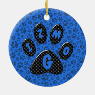Ornamento De Cerâmica Pinturas de cães Bolinhas preto e branco em azul-t
