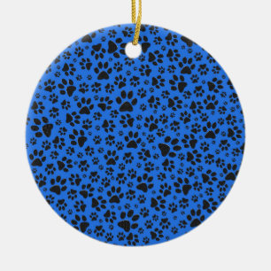 Ornamento De Cerâmica Pinturas de cães Bolinhas preto e branco em azul-t