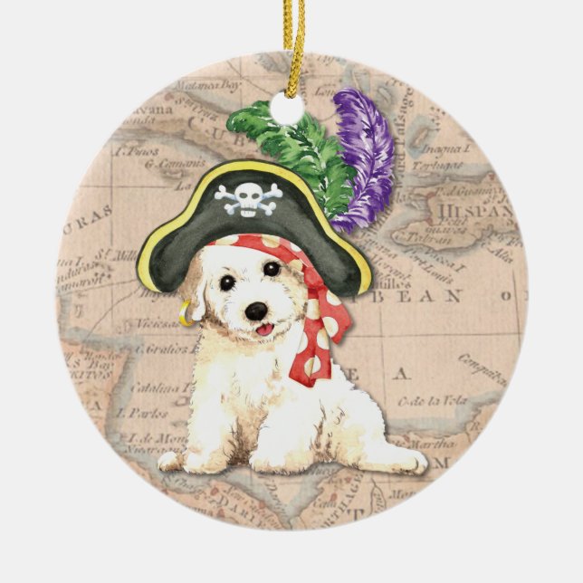 Ornamento De Cerâmica Pirata de Bichon Frise (Frente)